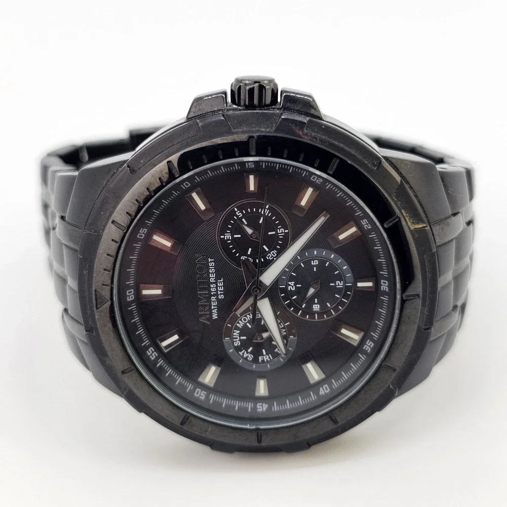 Armitron Men's Watch 46MM Black Dial Day Date Black Bracelet Band 6